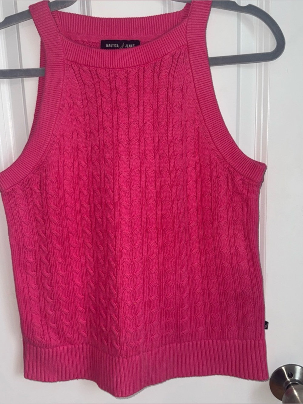 Nautica Jeans Bright Pink Cable Knit Sweater Tank